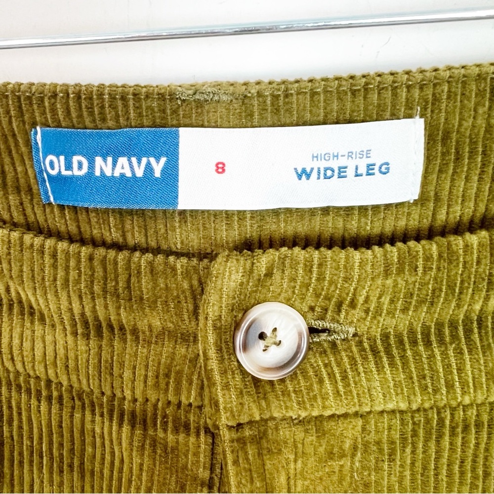 OLD NAVY MUSTARD OLIVE GREEN WIDE LEG CORDUROY HIGH RISE PANTS WOMENS SZ 8 - Picture 4 of 8